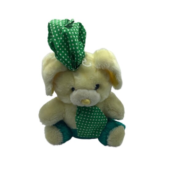 Vtg 1982 A&B Novelty Co. Plush Bunny Toy Green Polka Dot Hat Tie Stuffed Animal - Picture 3 of 10